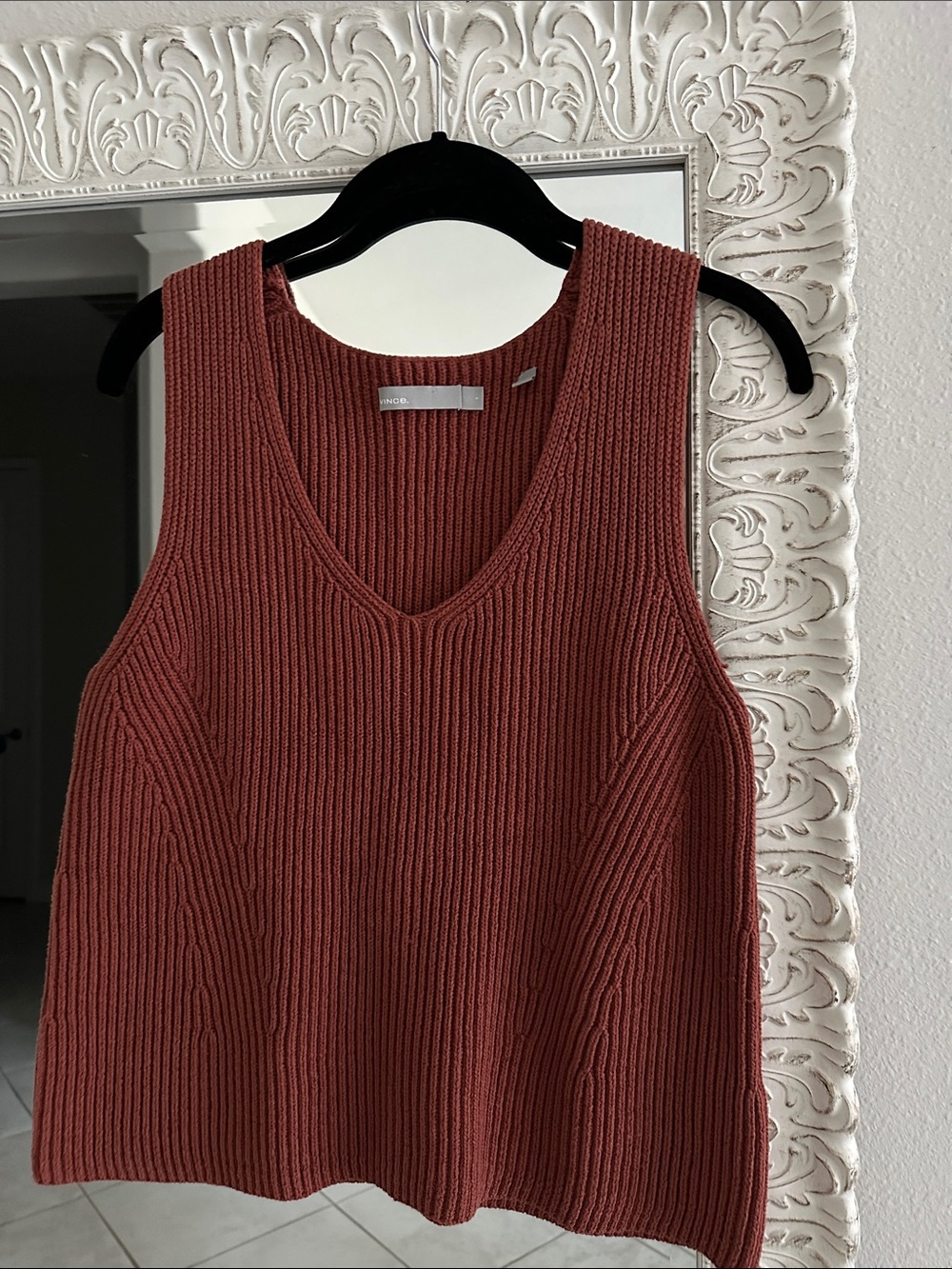 Vince Ribbed V-Neck Sleeveless Sweater Tank